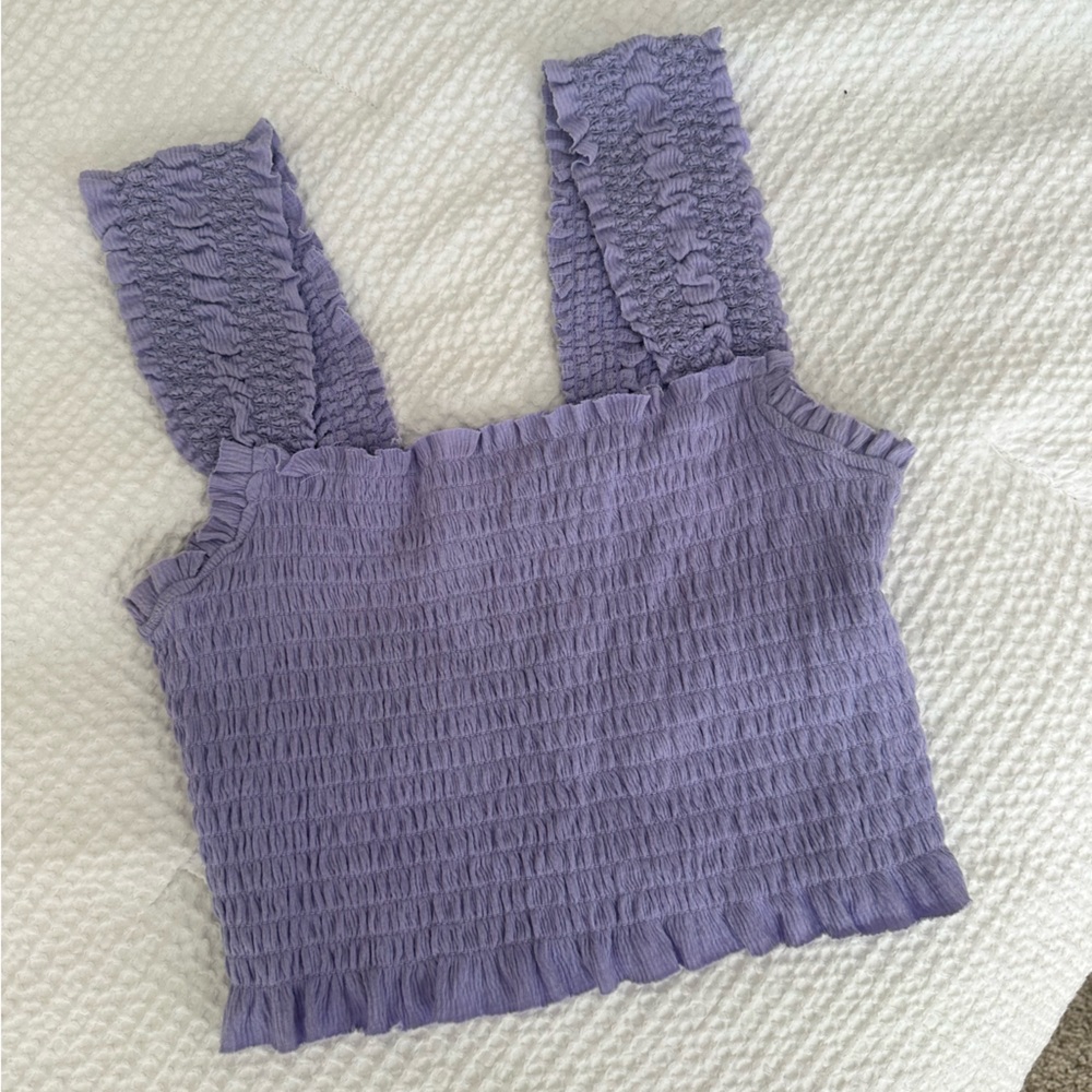 Urban Outfitters Cropped Lilac ruffle sleeve tank top